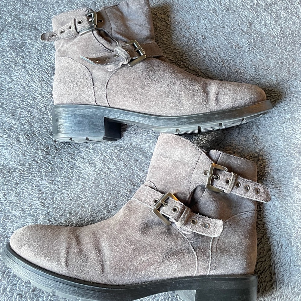 Aquatalia Brown Suede Double Buckle Moto Boots size 10 Made in Italy - Picture 4 of 14